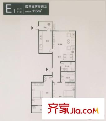 匯豐國際E1戶型 2室2廳2衛(wèi)