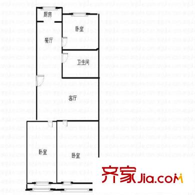 三墻路萬家寨宿舍 3室 戶型圖