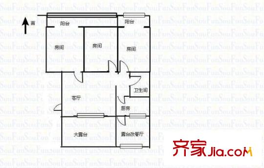 橋東街煤氣化宿舍 3室 戶型圖