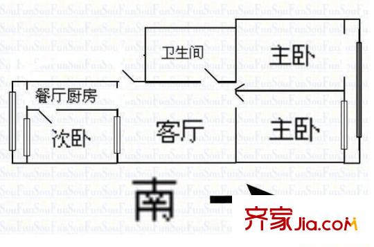 橋東街煤氣化宿舍 3室 戶型圖