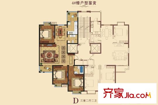 奧龍灣4#樓D戶型 3室2廳2衛(wèi)1廚