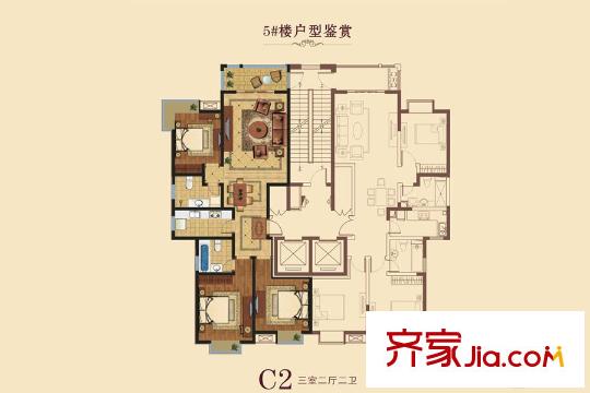 奧龍灣5#樓C2戶型 3室2廳2衛(wèi)1廚
