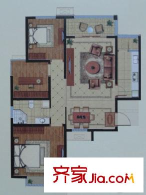 奧龍灣3#樓3單元B戶型 3室2廳1衛(wèi)1廚