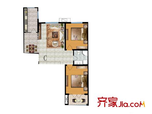 佳星園小區(qū)C戶型 2室2廳1衛(wèi)1廚