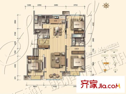 晉中萬科?朗潤園悅思庭156平方米中戶 3室2廳2衛(wèi)1廚