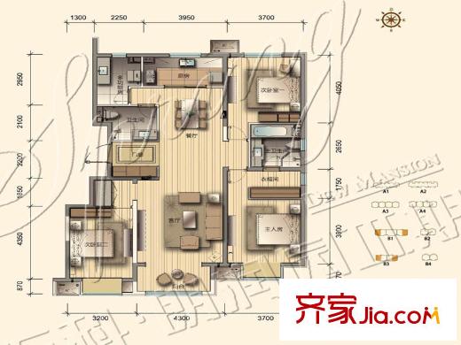 晉中萬科?朗潤(rùn)園悅思庭156平方米邊戶 3室2廳2衛(wèi)1廚
