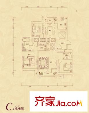 復地東山國際洋房C1戶型 3室2廳2衛(wèi)1廚