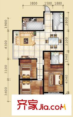 天賜康緣新區(qū)三居戶型二 3室2廳2衛(wèi)1廚