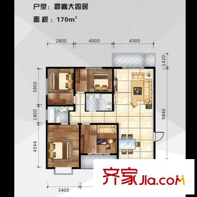 天賜康緣新區(qū)豪奢大四居戶型 4室2廳2衛(wèi)1廚