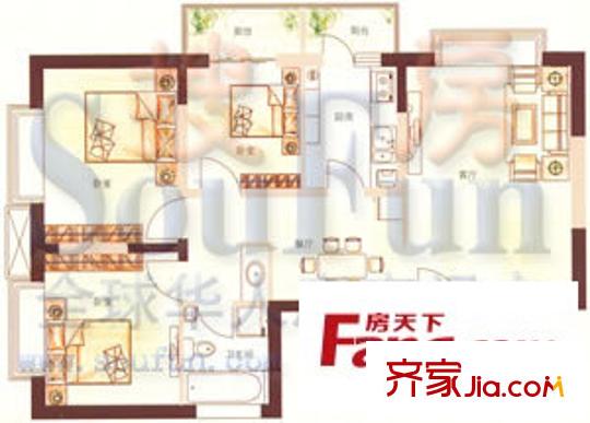 博雅米蘭假日戶型圖博雅米蘭B棟OC戶型 3室2廳1衛(wèi)1廚