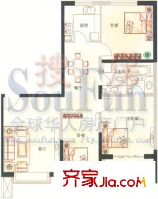 博雅米蘭假日戶型圖博雅米蘭B棟OB戶型 3室2廳2衛(wèi)1廚
