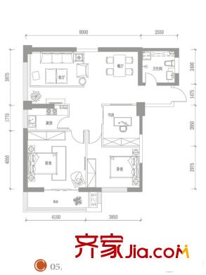 海唐?星光廣場C-05戶型 3室1廳1衛(wèi)1廚