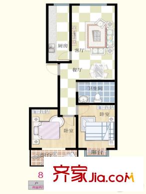 易居時(shí)代8號樓A1戶型 2室2廳1衛(wèi)1廚