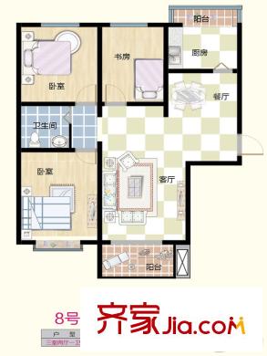 易居時(shí)代8號樓B1'戶型 3室2廳1衛(wèi)