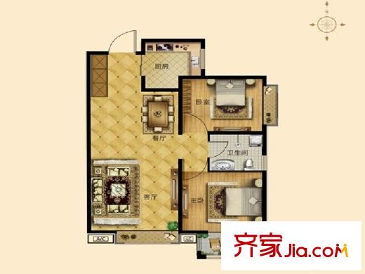 花溪谷3#戶型圖A3 2室2廳1衛(wèi)1廚