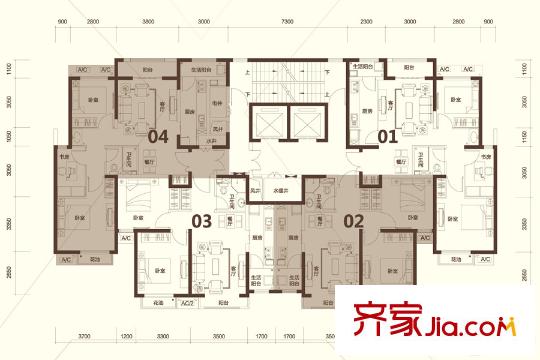 富力盈通國際公寓C5樓(2F-27F)二單元戶型圖 