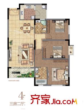府東公館4B戶型 3室2廳2衛(wèi)1廚