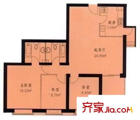 省引黃局宿舍 3室 戶型圖