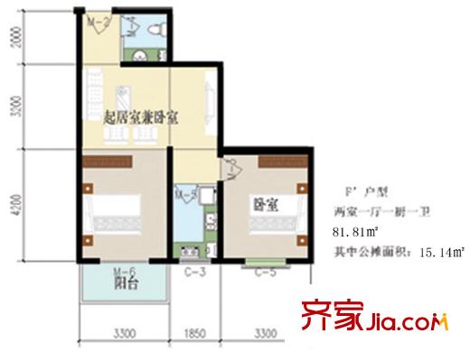 匯通麗城戶型圖F戶型 2室1廳1衛(wèi)1廚