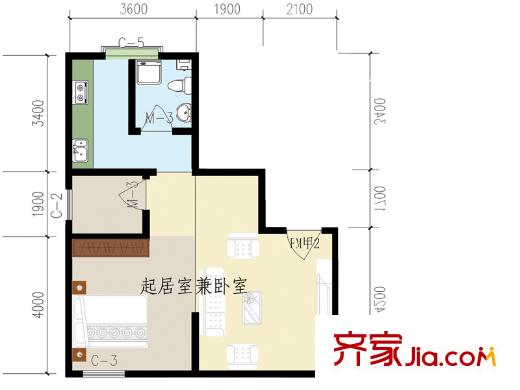 匯通麗城戶型圖A1戶型 2室1廳1衛(wèi)1廚