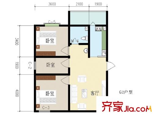 匯通麗城戶型圖G2戶型 3室1廳1衛(wèi)1廚