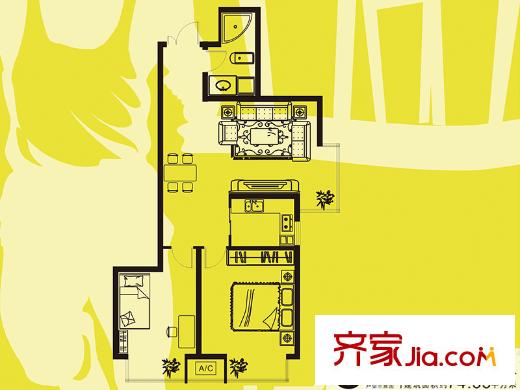 城南秀色戶型圖二期C-2戶型 2室1廳1衛(wèi)1廚