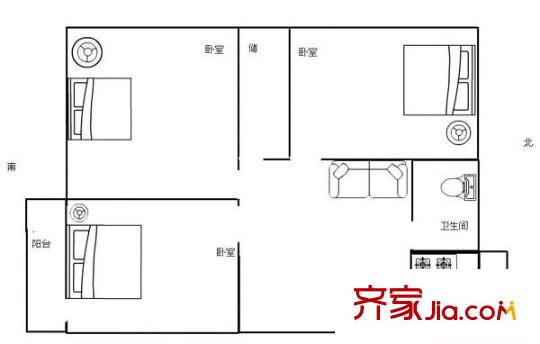 半坡西街財(cái)政廳宿舍 3室 戶型圖