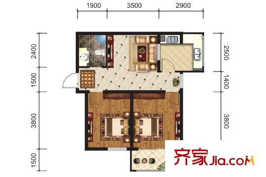 東潤(rùn)國(guó)際新城26號(hào)樓1-03戶型 2室2廳1衛(wèi)1廚