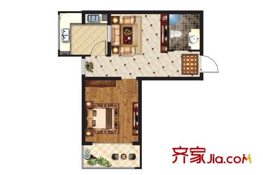 東潤(rùn)國(guó)際新城26號(hào)樓2-04戶型 1室1廳1衛(wèi)1廚