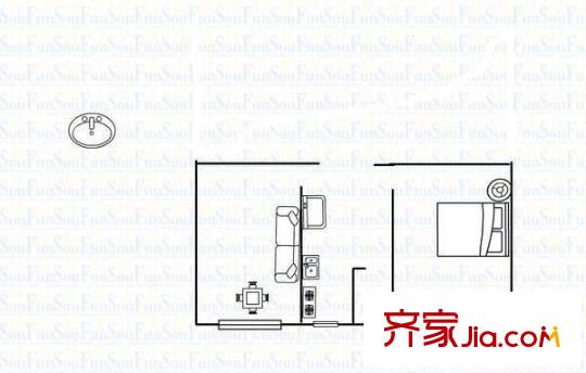 小東門鐵路小區(qū) 1室 戶型圖