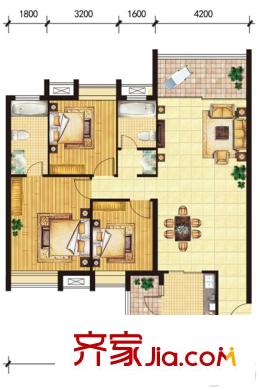 東山雅居10號(hào)樓1戶型 3室2廳2衛(wèi)1廚