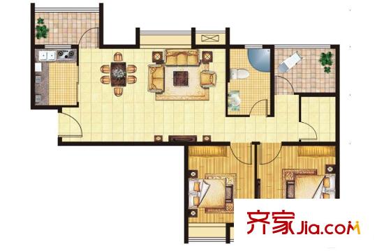東山雅居7號(hào)樓4戶型 2室2廳1衛(wèi)1廚