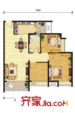 東山雅居11號(hào)樓7戶型 3室2廳1衛(wèi)1廚