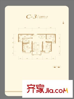 首開?國風上觀二期6#C-3戶型 3室2廳1衛(wèi)1廚