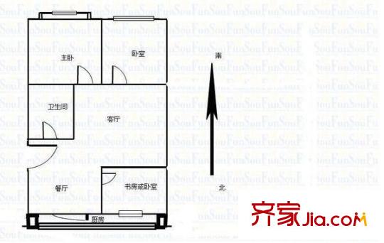 雙西鐵石廠(chǎng)宿舍 3室 戶(hù)型圖