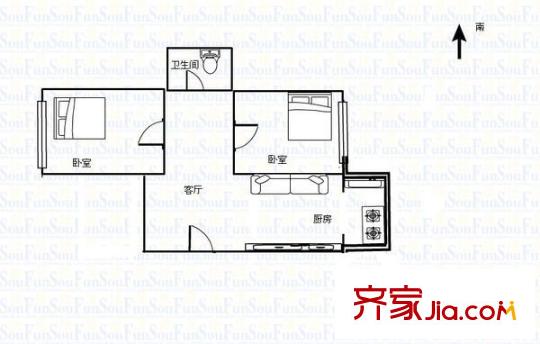 雙西鐵石廠(chǎng)宿舍 2室 戶(hù)型圖