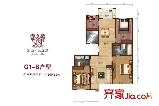 金山?九瀧灣小高層G1-B戶型 4室2廳2衛(wèi)1廚
