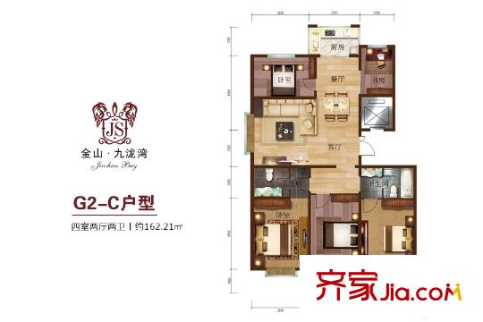 金山?九瀧灣小高層G2-C戶型 4室2廳2衛(wèi)1廚