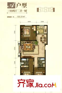 智誠?御河駿景B3#A戶型 3室2廳2衛(wèi)1廚