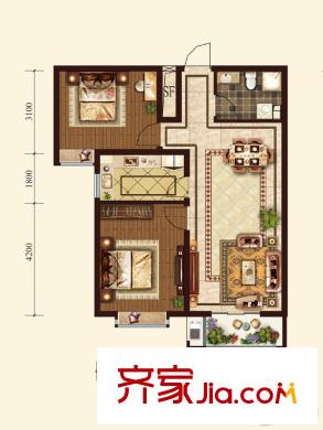 智誠?御河駿景B2#B戶型 2室2廳1衛(wèi)1廚