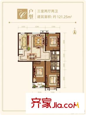 智誠?御河駿景B1#C戶型 3室2廳2衛(wèi)1廚