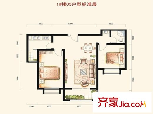 都市廣場(chǎng)1#05戶型 2室2廳1衛(wèi)1廚