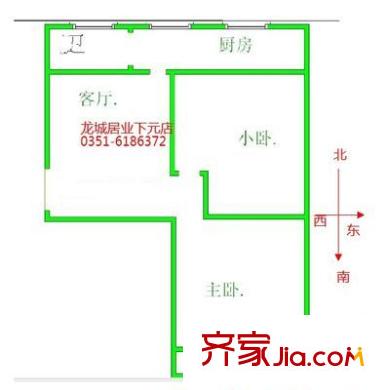 上北河灣鐵路宿舍 2室 戶(hù)型圖