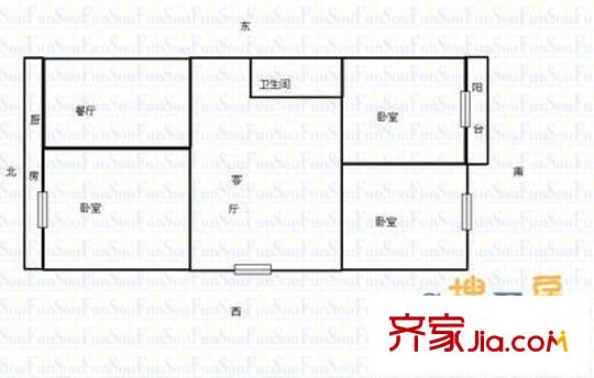 上北河灣鐵路宿舍 3室 戶型圖