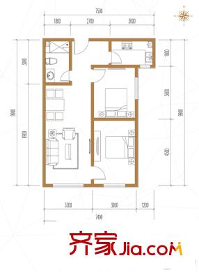 五龍灣?府東天地3C戶型 2室2廳1衛(wèi)1廚