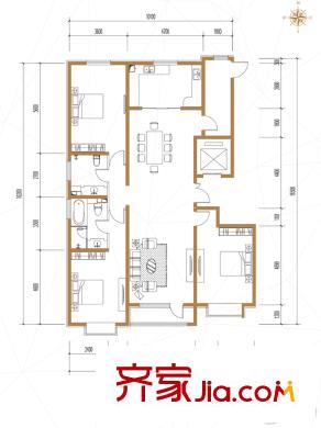 五龍灣?府東天地1A戶型 3室2廳2衛(wèi)1廚