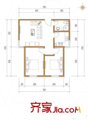 五龍灣?府東天地3D戶型 2室2廳1衛(wèi)1廚