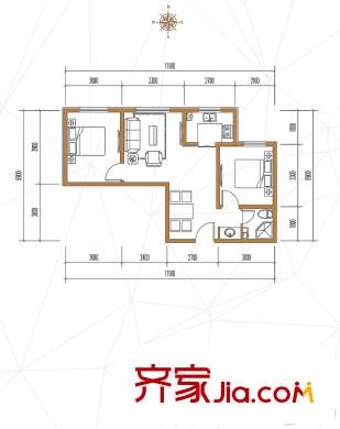 五龍灣?府東天地3A戶型 2室2廳1衛(wèi)1廚