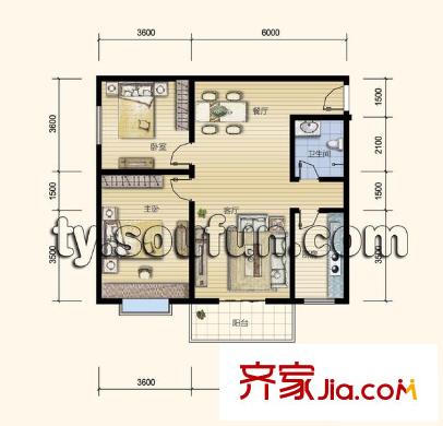 臻觀苑戶型圖戶型三 2室2廳1衛(wèi)1廚