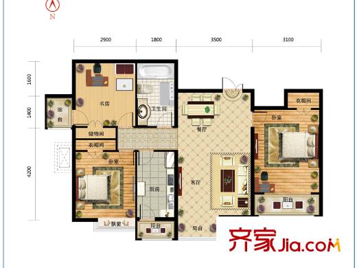 學(xué)府?未來城14#D戶型 3室2廳1衛(wèi)1廚